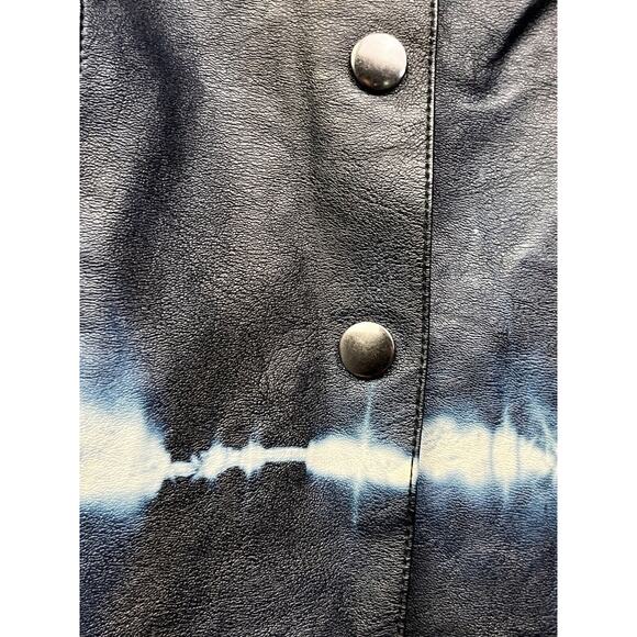 Zara Faux Leather Skirt Womens Medium Tie Dye Snap Front A-Line Black Blue - Picture 6 of 6